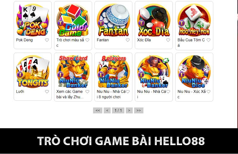 Nhà cái Hello88 cung cấp sảnh game bài đổi thưởng lớn